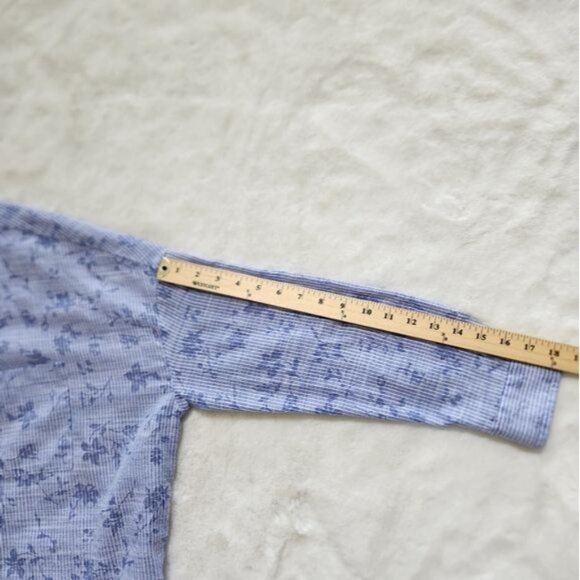 Anthropologie Postmark  Blue White Striped Floral Long Sleeve Button Up … - Picture 11 of 12